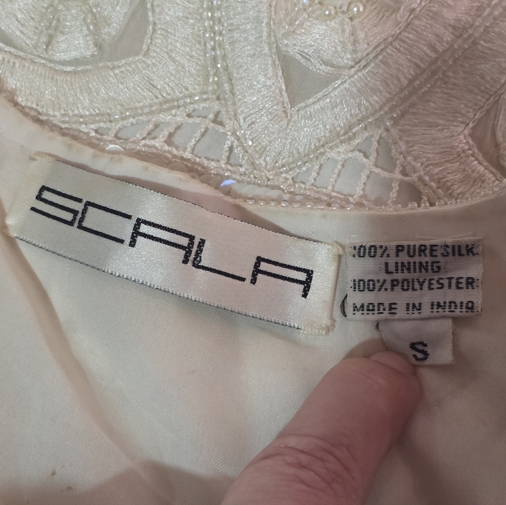 Vintage Scala Silk Beaded Sequin Jacket Ivory Small 80s 90s - Picture 11 of 15